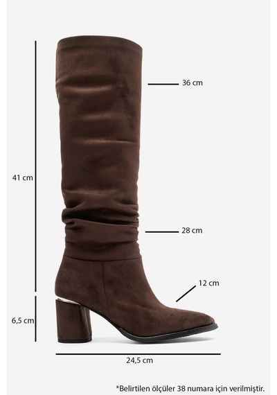 Luvi Shoes 120 Kahverengi Süet Körüklü Kadın Kalın Topuklu Çizme