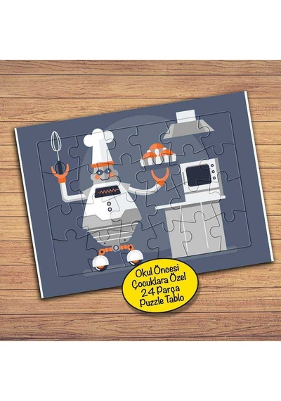 Mutfakta Robot Aşçı Çocuklara Özel Puzzle Yapboz Tablo-296pz