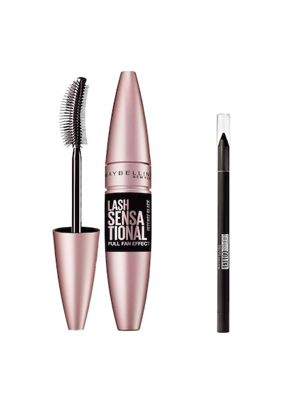 Maybelline New York Lash Sensational Yelpaze Etkili Intense Black Maskara - Ekstra Siyah 9.5 Ml &amp Mini Tattoo Liner Diğer
