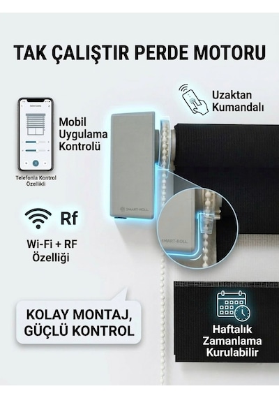 Rovline Akıllı Perde Motoru Kumandalı Rv500 Stor Perde Kasaya Montaj -