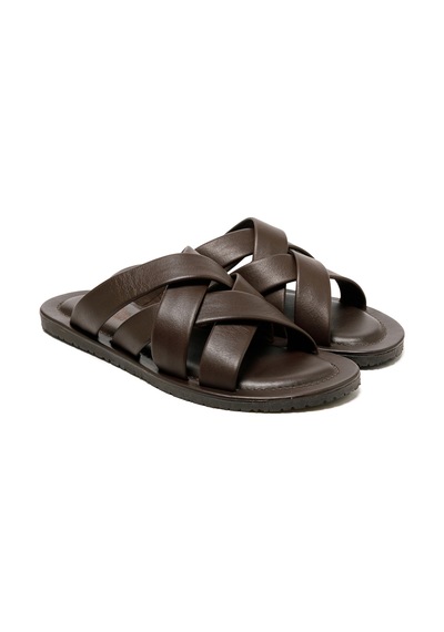 Brown Terlik Erkek M7727 The Sandals Factory Leather Upper Sandals Brown Kahverengi