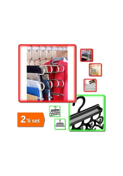 Pantolon Askısı 5 Katlı + Kravat Şal Takı Ve Aksesuar Düzenleyici Askı Pratik - 2li Set N8d4s4 Tekst Diğer