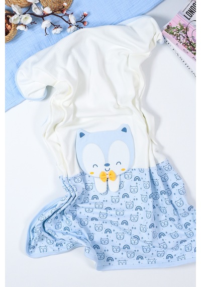 Erkek Bebek Çift Katlı Natural Penye Battaniye Stl6981 mavi