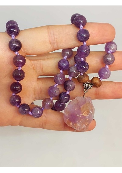 Ametist Taşı Düğümlü Unisex Tasarım Kolye 8mm 45055 Yeşil