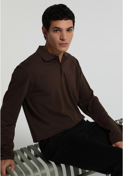 Colin's Colins Regular Fit Polo Yaka Düz Erkek Kahverengi Uzun Kol Tişört Cl1082503 Q1.v2 Brw