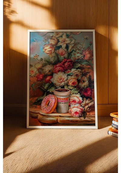 Çiçek Vazosu Donut Kahve Çerçeveli Tablo Mutfak Ve Kahve Köşesi İçin Hediye Modifiye Sanat