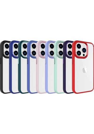 Apple Uyumlu iPhone 15 Pro Max İle Kılıf Şeffaf Arka Yüzey Renkli Kenar Çerçeve Telefon Kılıfı Kapak