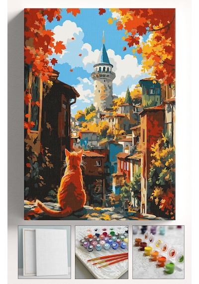 Sayılarla Boyama Seti Numaralı Tuval Fırça Boya Askı Aparatı Dahil Set 40x50 Cm - Galata Manzara