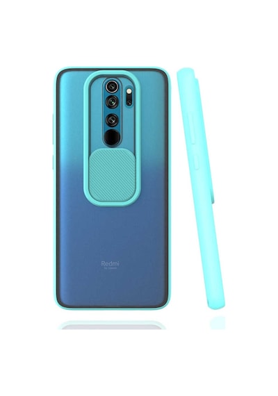 Noktaks - Xiaomi Uyumlu Xiaomi Redmi Note 8 Pro - Kılıf Slayt Sürgülü Arkası Buzlu Lensi Kapak - Turkuaz