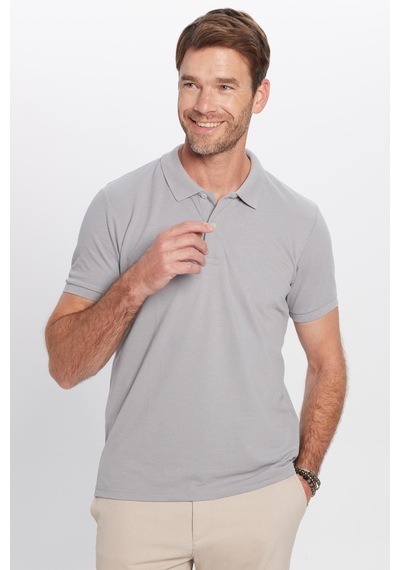 Tudors Erkek Slim Fit Dar Kesim Pamuklu Yumuşak Dokulu Serin Tutan Kumaş Düz Pike Polo Yaka Tişört-31690 Gri
