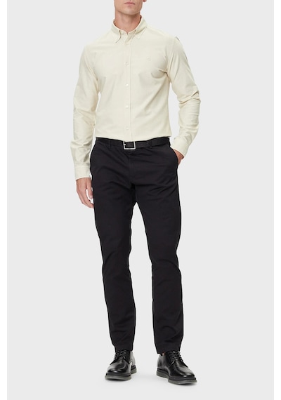 Boss Logolu % 100 Pamuk Slim Fit Düğmeli Yaka Gömlek Erkek Gömlek 50544917 131 Ekru