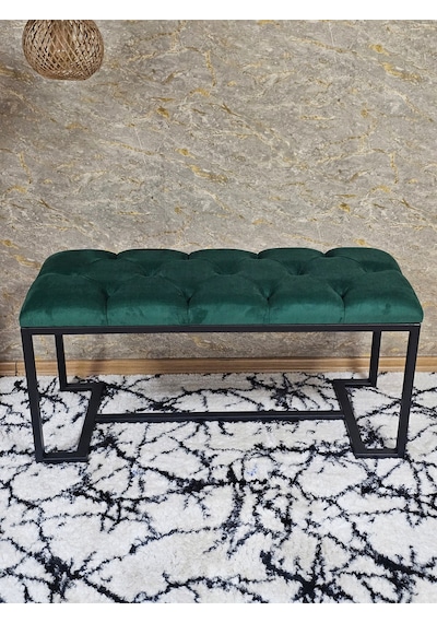 Zafir Siyah Boyalı - L - Ayaklı 100 Cm X 38 Cm Oturak - Bench - Makyaj Taburesi - Makyaj Oturak Yeşil