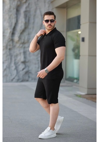 Defymoda Erkek Şort Tişört Alt Üst Takım Siyah