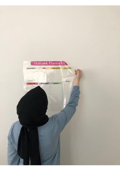Haftalık Planlayıcı Takvim Statik Akıllı Kağıt Tahta Yazı Tahtası Planner Kalem 50x50 Cm Cok Renkli