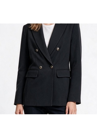 Ayhan Kadın Kruvaze Blazer Ceket Çentikli Yaka Metal Düğmeli Normal Kalıp Siyah