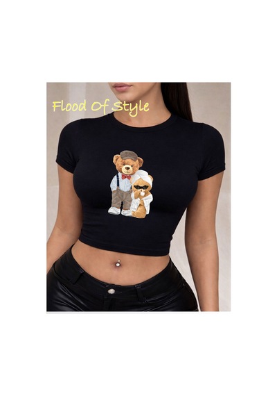 Flood Of Style Siyah Babby Tee Ayıcık Bornoz Özel Tasarım