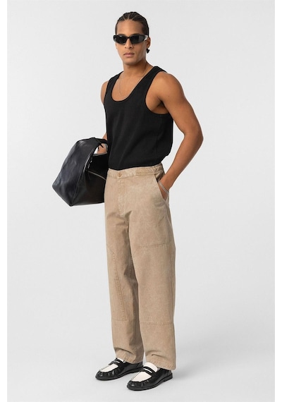 Vamos Yıkamalı Baggy Gabardin Pantolon Taba