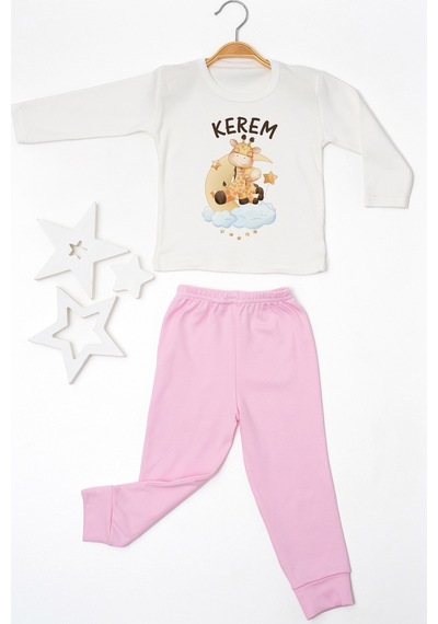 Pia Baby İsimli Erkek Çocuk Pijama Takımı %100 Pamuk Penye İsme Özel Baskılı Kişiselleştirilebilir Pijama Seti 20664p14pi Krem