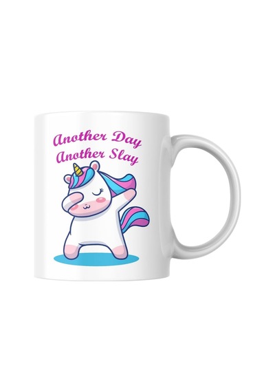 Another Day Another Slay Unicorn Baskılı Kupa Bardak Komik Yazılı Hediyelik Çay Kahve Kupası Coffee Mug Beyaz - Çok Renkli