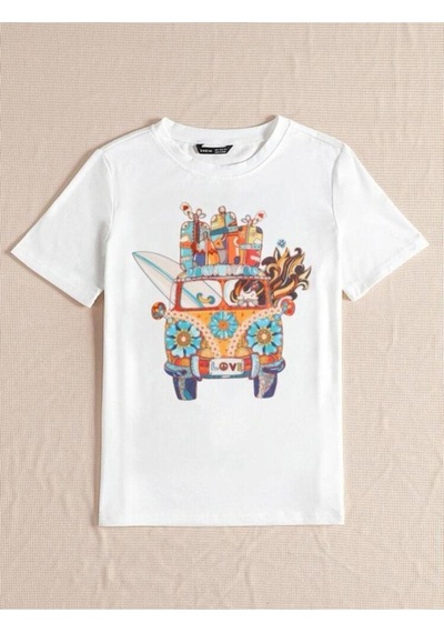 Kadin Beyaz Oversize Woswos Baskılı T-shirt Beyaz-67938