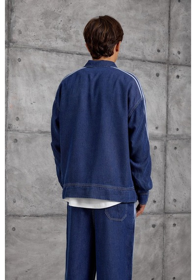 Nomarc Gömlek Yaka Uzun Kollu Geniş Paça Cepli Alt Üst Takım Orta Mavi Denim