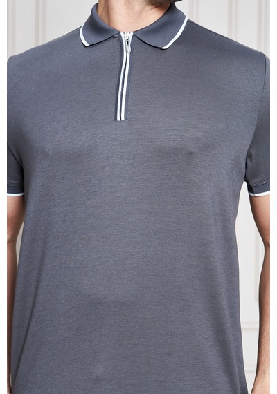 Erkek Jeuss Oysho Kumaş Fermuarlı Yakalı Füme Tshirt