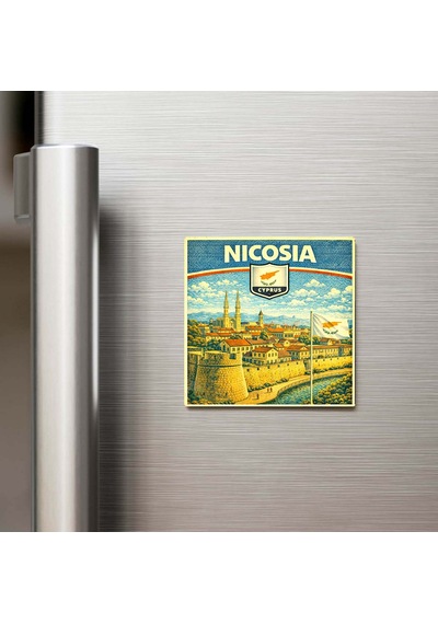 Retro Kıbrıs Lefkoşa Şehri Temalı Vintage Buzdolap Magneti 9x9 Cm