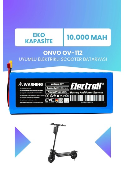 Onvo Ov-112 Uyumlu Batarya Eko Kapasite Batarya 48v 10ah Pil Elektrikli Scooter Bataryası Çok Renkli