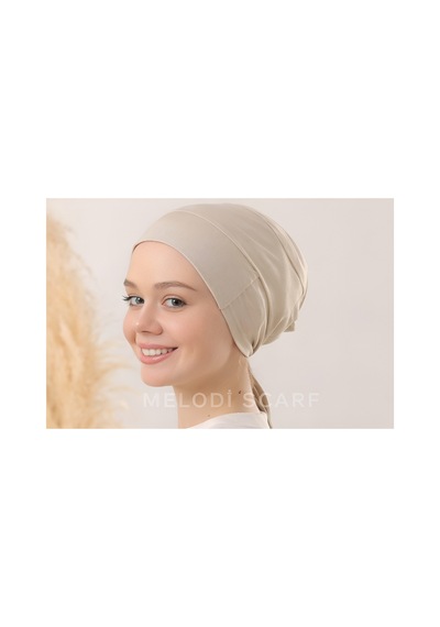 Melodi Scarf Tesettür Silikonlu Kaymaz Bone - Likralı Bağlamalı Bone - Sıkmayan Rahat Nefes Alan Kumaş Taş Rengi