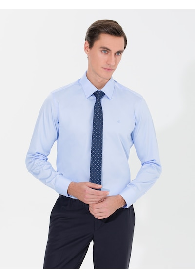 Cacharel Mavi Slim Fit Uzun Kollu Basic Gömlek