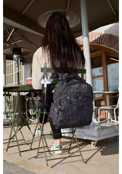Sanmorris Unisex Suya Dayanıklı Krinkıl Kumaş Çok Gözlü Siyah Desenli Laptop Okul Ve Sırt Çantası Siyah