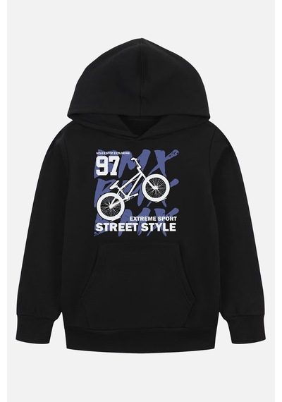 Panios Kids 2'li Street Style-skate Boarding Baskılı Erkek Çocuk Kanguru Cepli Kapüşonlu Siyah-gri Sweatshirt Siyah - Gri4