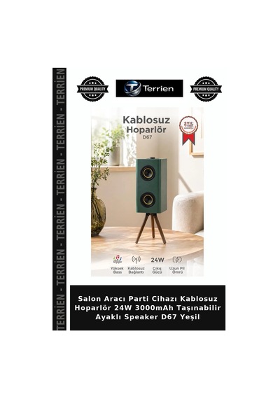 Salon Aracı Parti Cihazı Kablosuz Hoparlör 24w 3000mah Taşınabilir Ayaklı Speaker D67 Yeşil