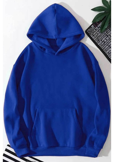 Medinenur Unisex Kelebek Baskılı Kapüşonlu Sweatshirt Mavi