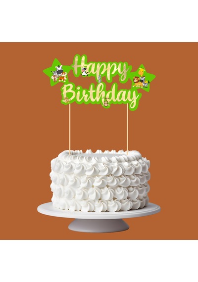 Safari Temalı Happy Birthday Kaligrafi Pasta Üstü Süs Tüm Yaşlar