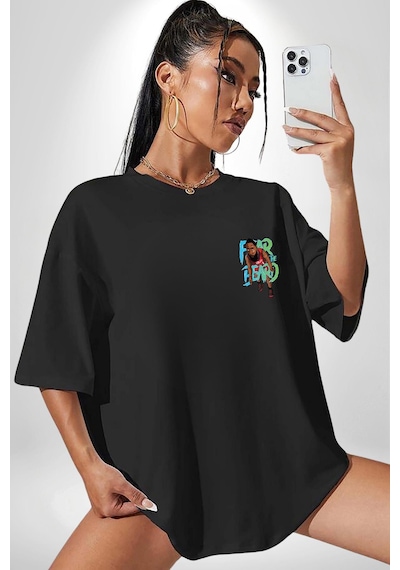 Sakaldan Korkmak Yazılı Basketbol James Harden Star Siyah Oversize Unisex Ön Sol Yan Minimal Baskılı Tişört Koyu Siyah