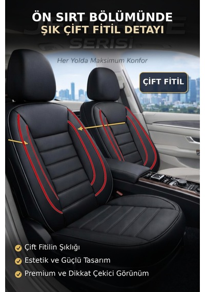 Kia Stonic 2017 Ve Sonrası Uyumlu Jetdrive Serisi Siyah Kırmızı Oto Koltuk Kılıfı