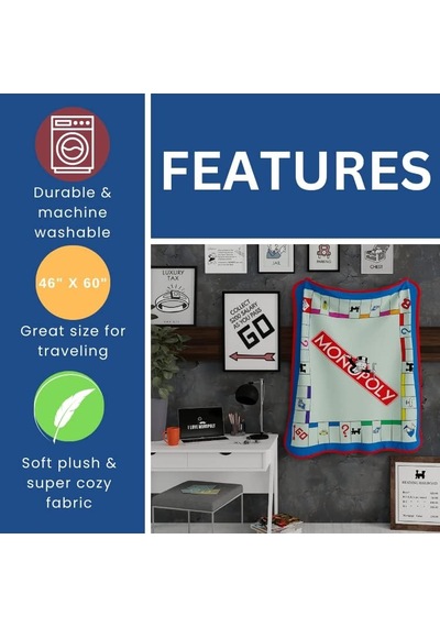 Lexroo Koleksiyon Hasbro Games Monopoly Bedding Süper Yumuşak Mikro Raschel Örtüsü Çok Renkli
