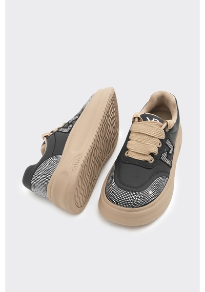 Derinet Günlük Taşlı Kadın Sneaker Siyah Siyah