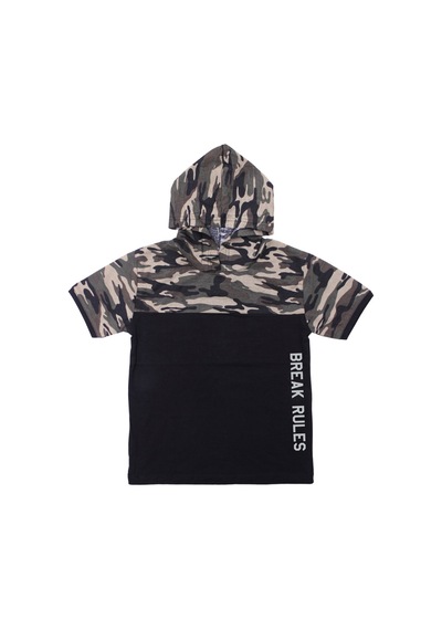 Fyk Kids Erkek Çocuk 3'lü Kamuflaj Desenli Kapri-baskılı Tişört- Kamuflaj Desenli Sweatshirt Alt Üst Takım Gri Melanj