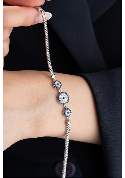 Çekirdekjewelry Gümüş Nazar Boncuklu Bileklik 925 Ayar Zirkon Taşlı Modern Kadın Takısı Gri