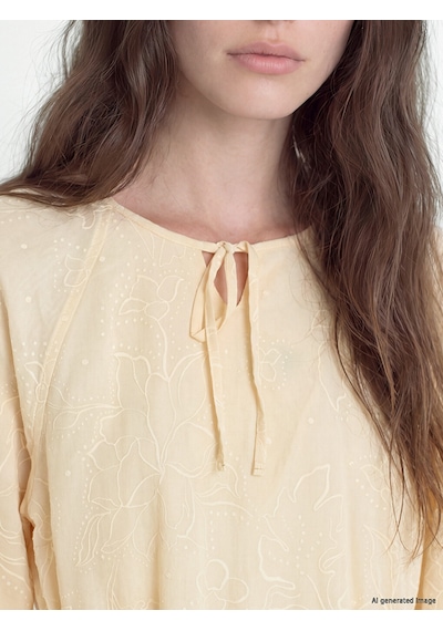 Lcw Comfort Sarı Bağlamalı Yaka Nakışlı Elbise