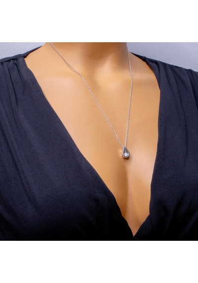 Madam Matmazel Beyaz Swarovski Tek Taş Damla Gümüş Kadın Kolye,925 Ayar Gerçek Gümüş, Hediye