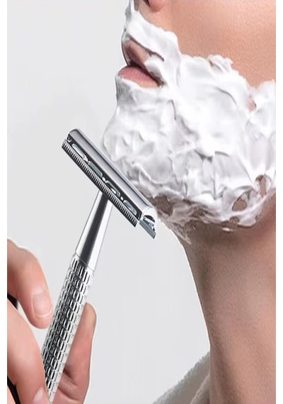 Rimei Razor Paslanmaz Çelik Geleneksel Tıraş Aleti Manuel Tıraş Makinesi 10 Yaprak Jilet Hediyeli