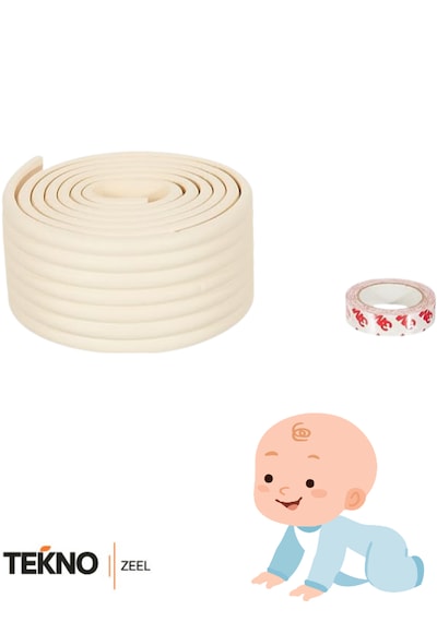 Teknozeel Kauçuk Krem Renk Geniş Kenar ve Köşe Koruyucu 2 Metre Bebek Koruyucu Masa Darbe Koruyucu Kaliteli Bant Hediye
