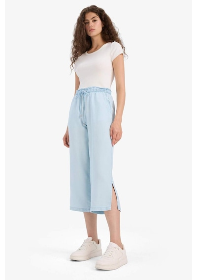 Defacto Pull On Culotte Yüksek Beli Lastikli Akışkan Kumaş Yıkamalı Pantolon D8240AX25SM İndigo