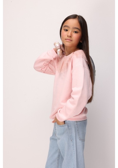 Le Mabelle Pembe Tül Yaka Detaylı Kız Çocuk Sweatshirt - Zora Pembe