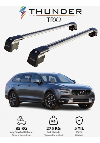 Volvo Xc40 2018-sonrası Trx2 Thunder Carrier Kilitli Ara Atkı Taşıyıcı Tavan Barı Gri