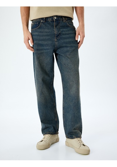 Koton Normal Bel Pamuklu Bol Baggy Jean Pantolon Petrol 5sam40038nd Petrol