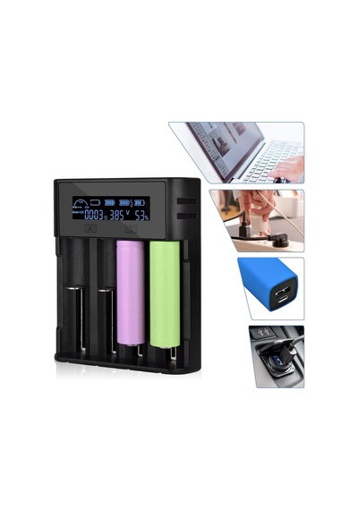 Batteries Lii-800 Akıllı Li-ion Pil Şarj Cihazı, Type-c Girişli, Lcd Ekranlı, 4 Slot Şarj, Li-ion & Ni-mh Uyumlu 18650/21700 / Aa/aaa